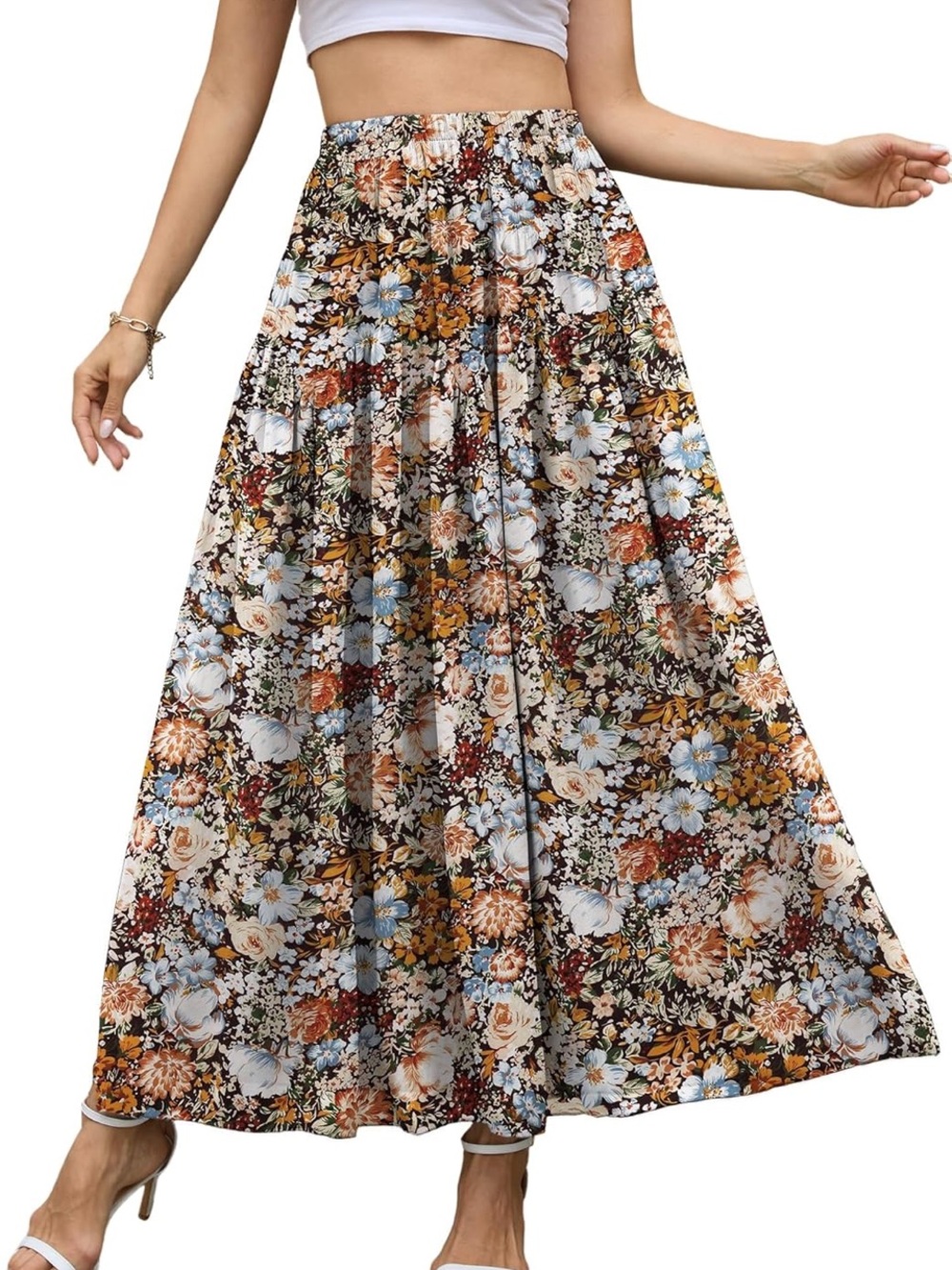 Floral Maxi Skirt - Multicolor Boho Print